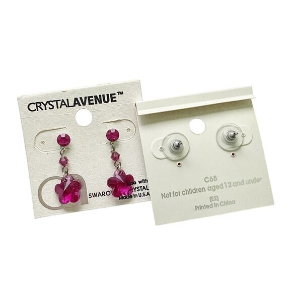 2 NWT Swarovski Crystal and Silver Plated Flower Dangle Earrings - Picture 2 of 2